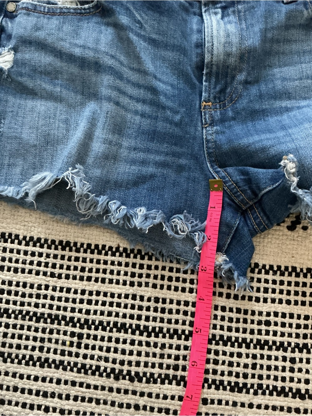 PAIGE Daryn Short Medium Blue Distressed Denim Cutoff Shorts - Picture 6 of 6